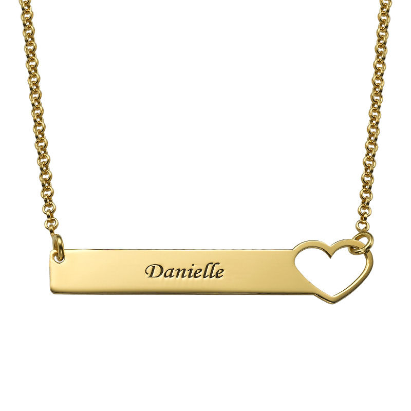 Heart Bar Necklace with Engraving - 18K Gold Plated