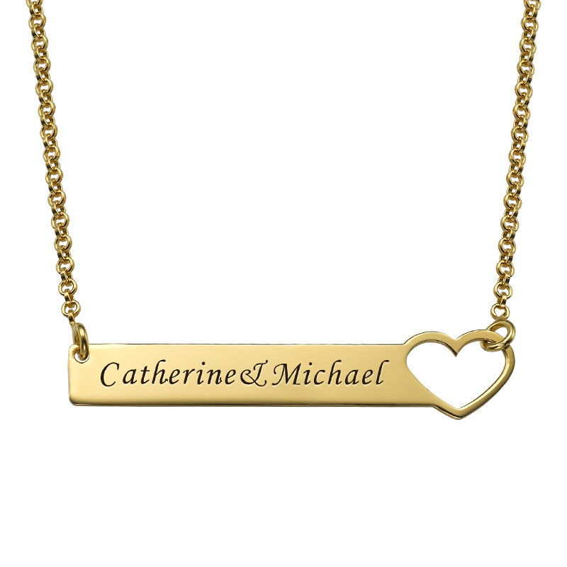 Heart Bar Necklace with Engraving - 18K Gold Plated - 1
