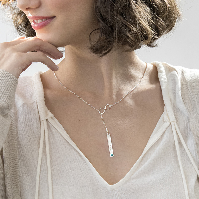 Vertical Bar Necklace with Infinity Charm - 2