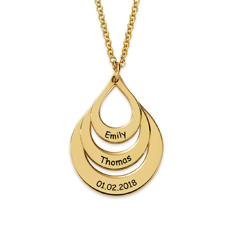 Engraved Family Necklace Drop Shaped in Gold Plating - 2