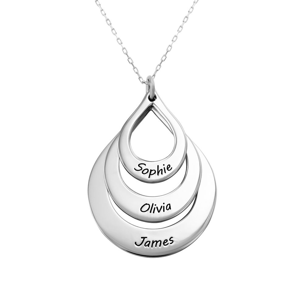 Engraved Family Necklace Drop Shaped in White Gold