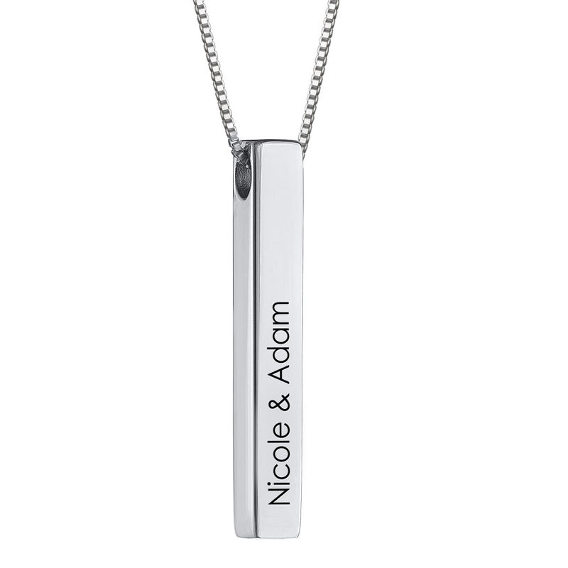 Personalized Vertical 3D Bar Necklace in Sterling Silver