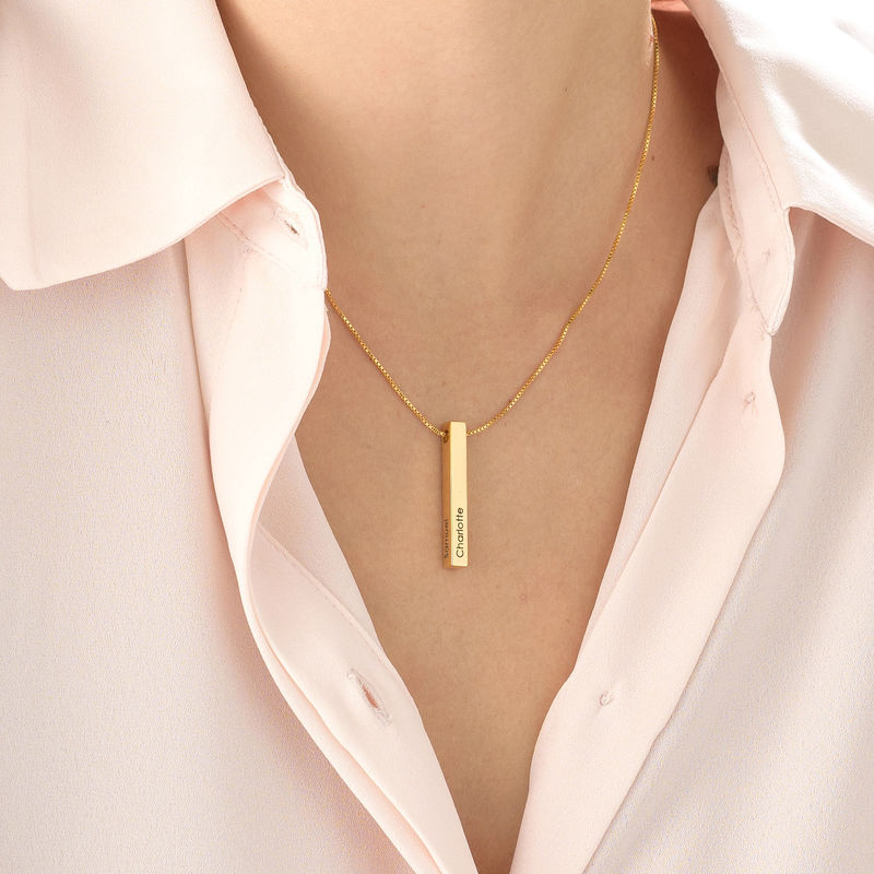 Personalized Vertical 3D Bar Necklace in 18k Gold Plating - 5 product photo