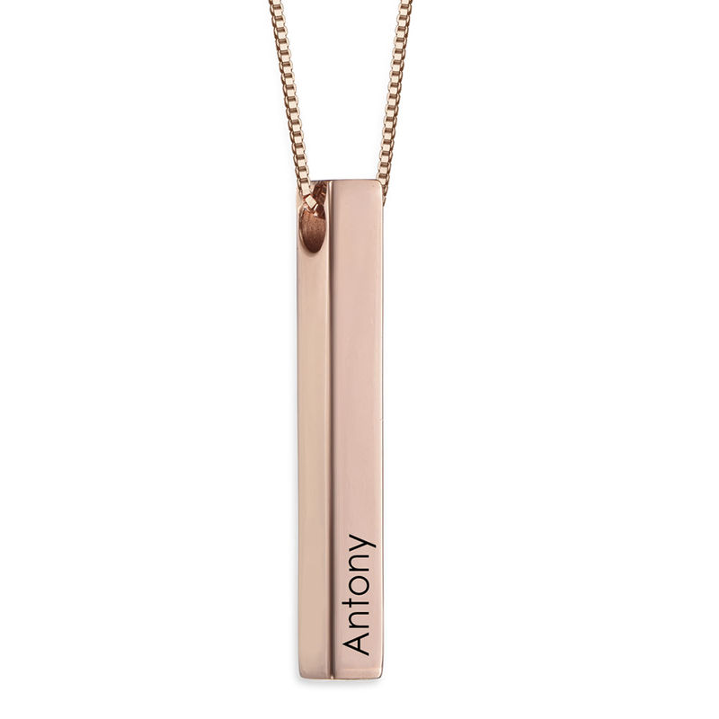 Personalized Vertical 3D Bar Necklace in Rose Gold Plating