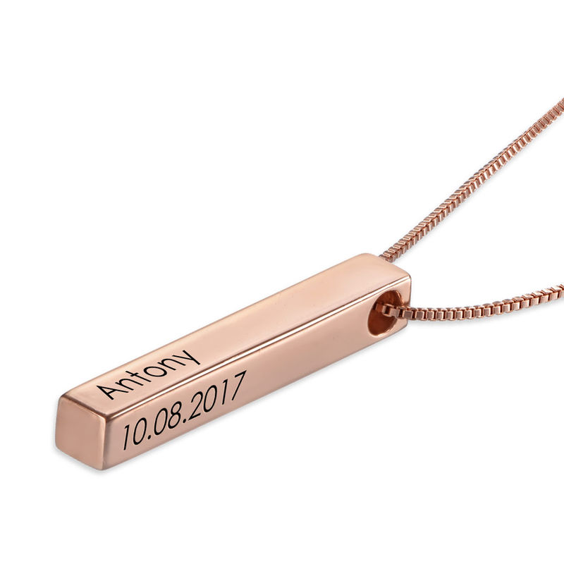 Personalized Vertical 3D Bar Necklace in Rose Gold Plating - 1