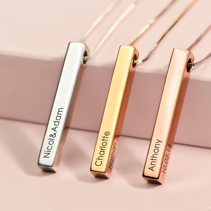 Personalized Vertical 3D Bar Necklace in Rose Gold Plating - 2