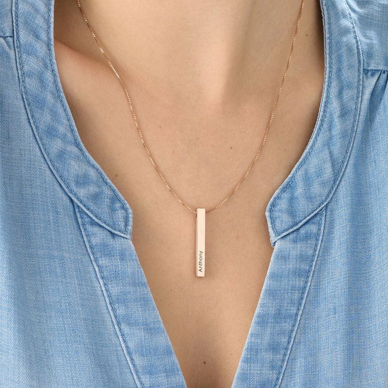 Personalized Vertical 3D Bar Necklace in Rose Gold Plating - 4