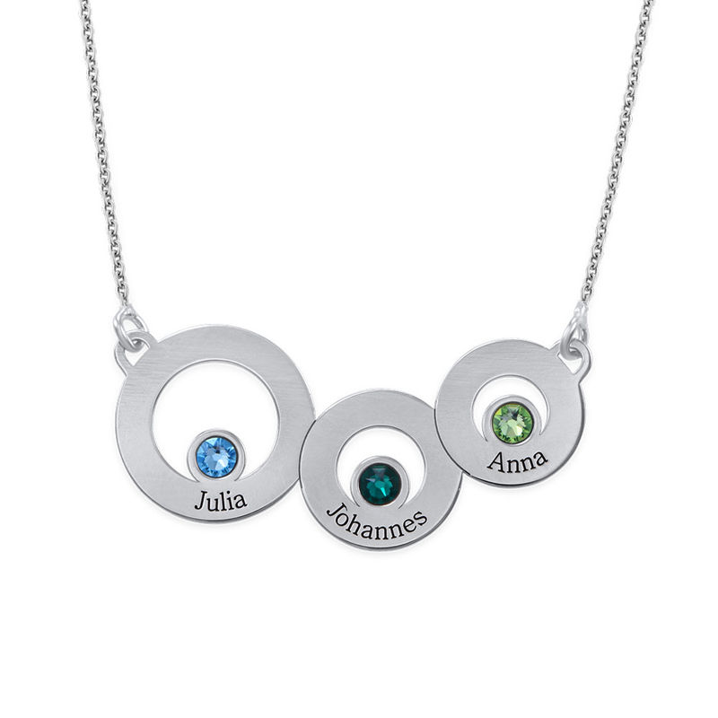 Circles Necklace with Engraving and Birthstones in Sterling Silver - 1