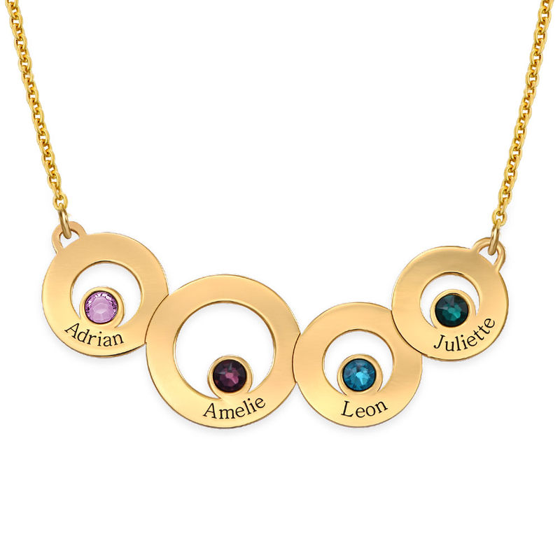Gold Plated Circles Necklace with Engraving and Birthstones
