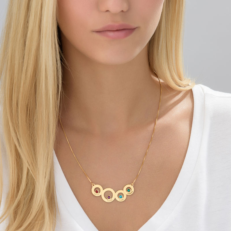 Gold Plated Circles Necklace with Engraving and Birthstones - 1