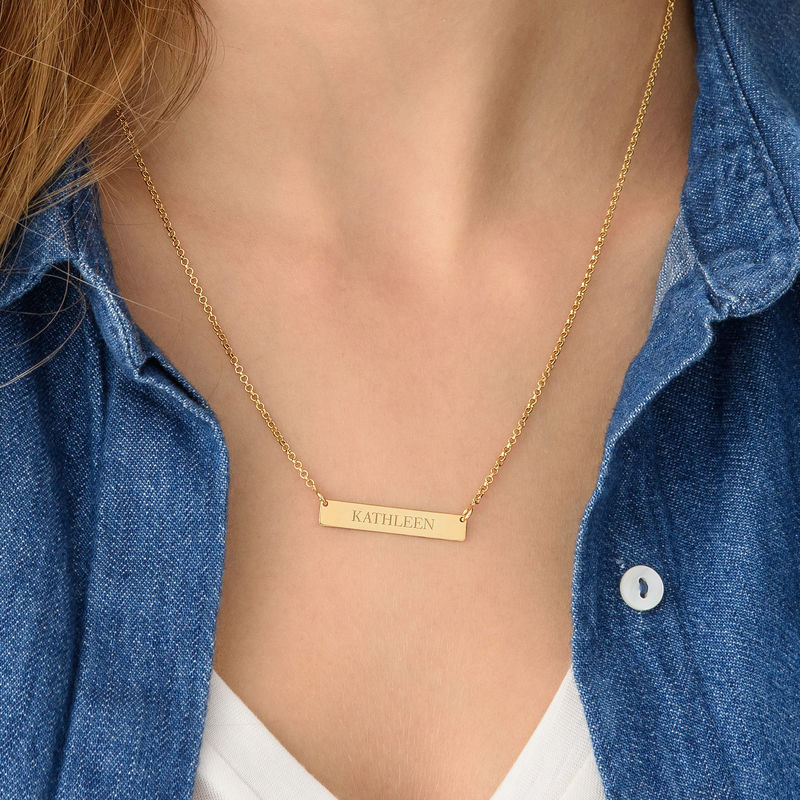 Tiny Engraved Bar Necklace in 18k Gold Plating - 2