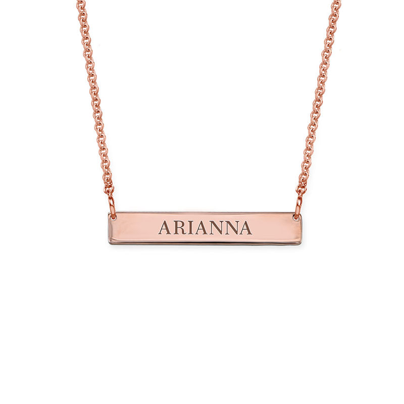 Tiny 18k Plated Rose Gold Bar Necklace with Engraving | My Name