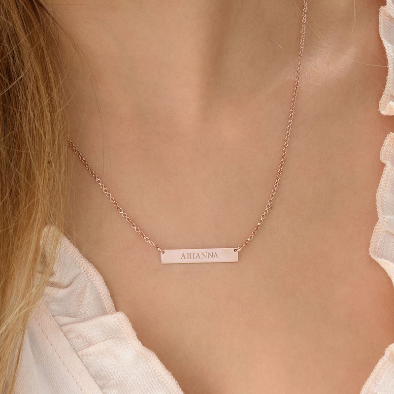 Tiny 18k Plated Rose Gold Bar Necklace with Engraving - 2 product photo