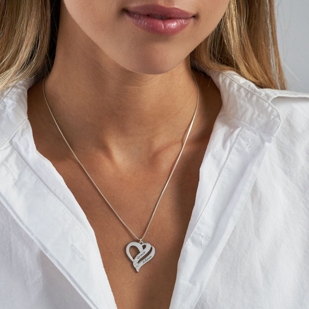 Two Hearts Forever One Sterling Silver Diamond Necklace - 1 product photo