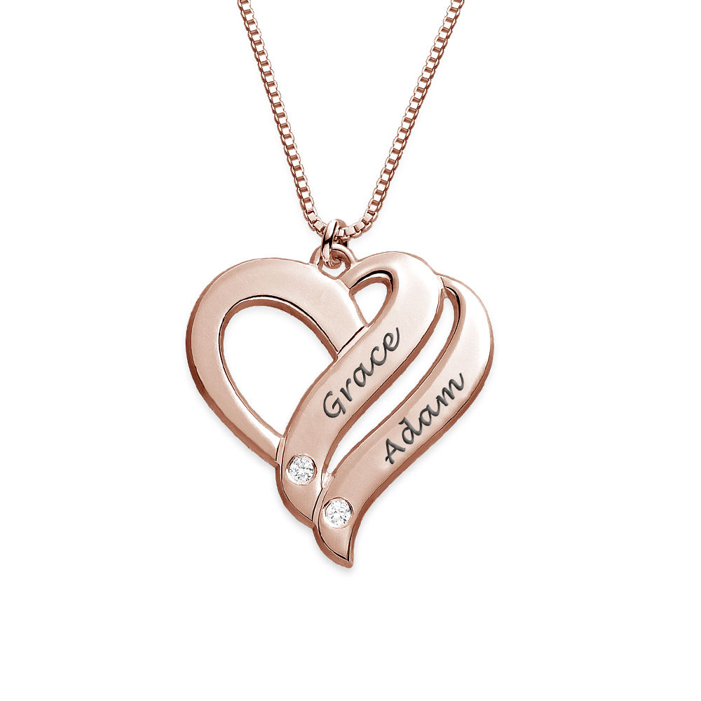 Two Hearts Forever One Rose Gold Plated with Diamonds Necklace