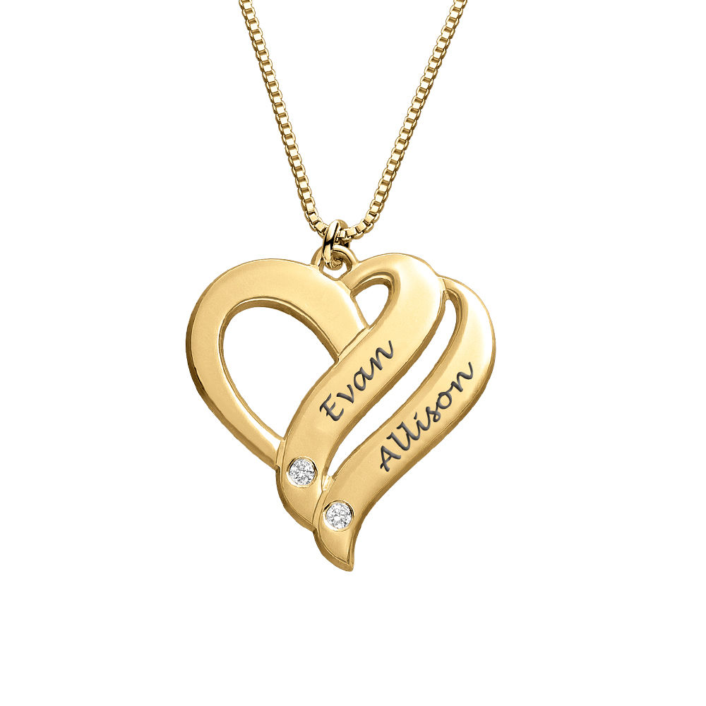 Two Hearts Forever One Necklace with Diamonds in 18k Gold Vermeil