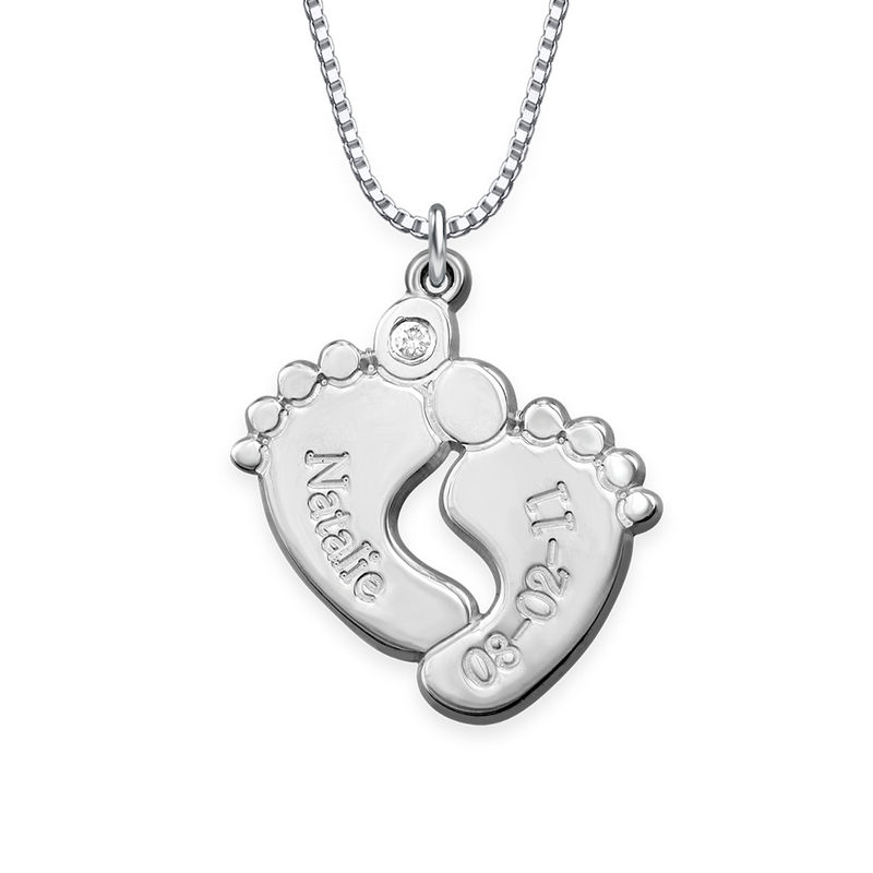 Baby Feet  Sterling Silver Diamond Necklace