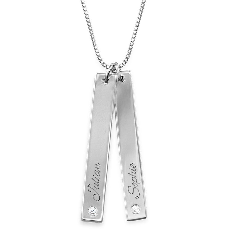 Vertical Bar  Sterling Silver Diamond Necklace