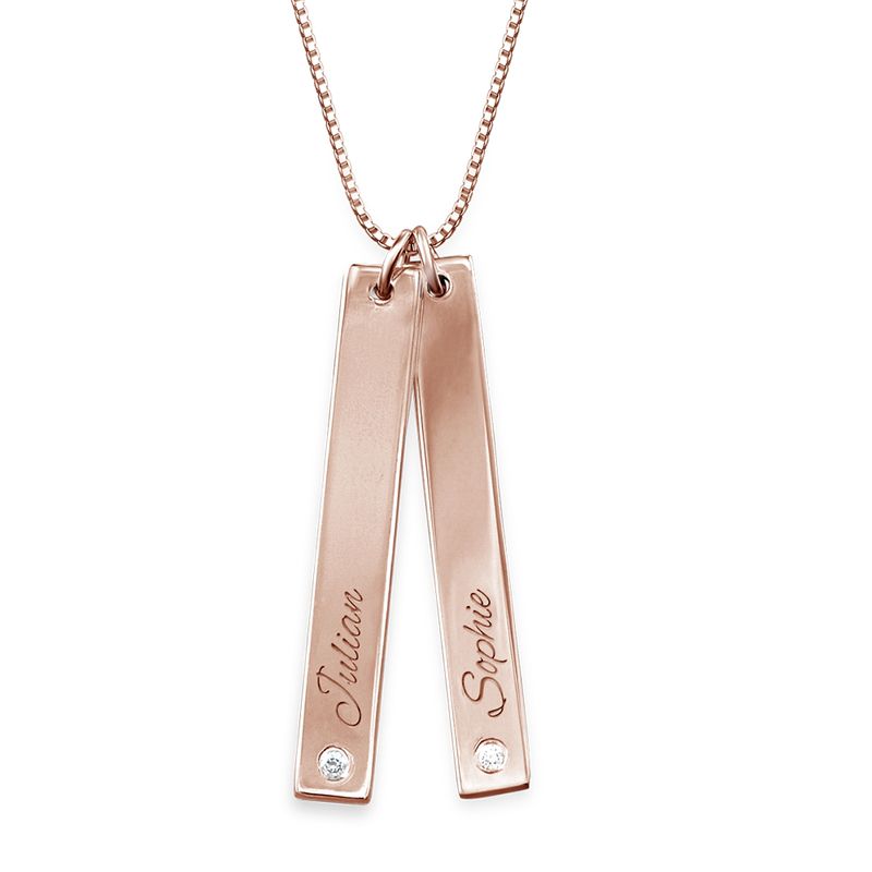Vertical Bar Necklace Rose Gold Plated with Diamond