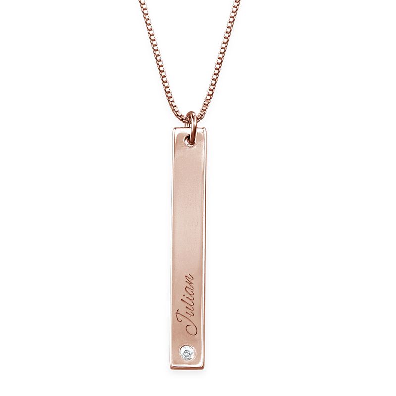 Vertical Bar Necklace Rose Gold Plated with Diamond - 1