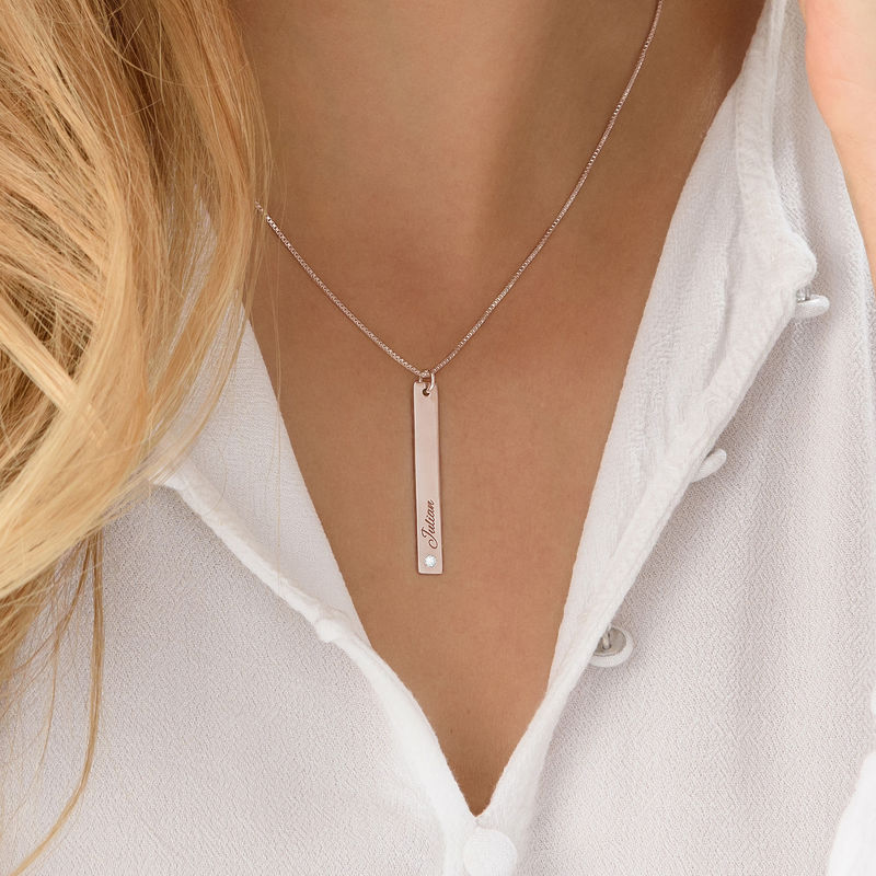 Vertical Bar Necklace Rose Gold Plated with Diamond - 3
