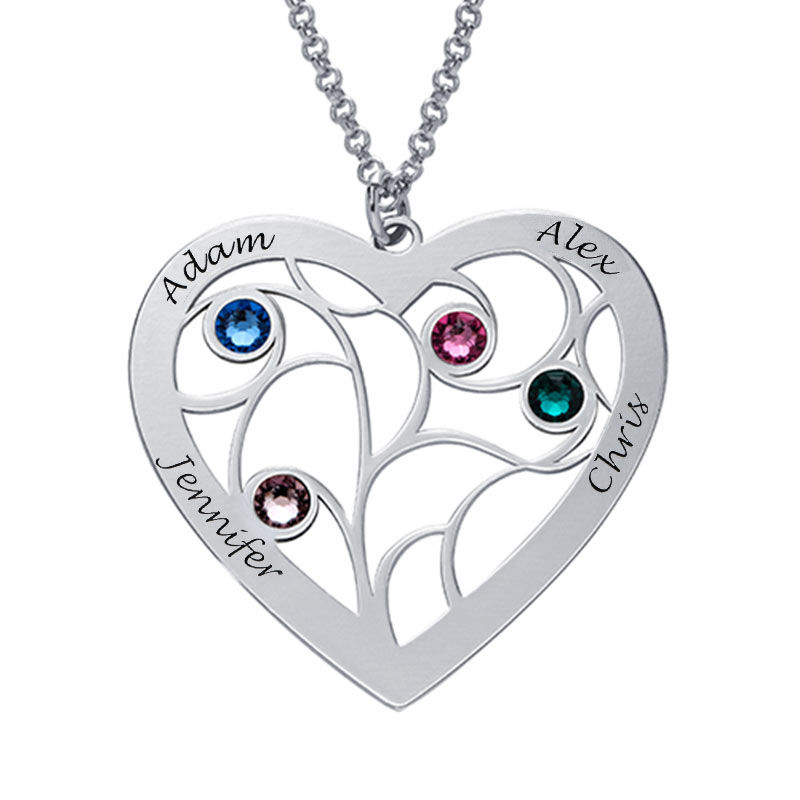 Heart Family Tree Necklace with birthstones in Sterling Silver - 2