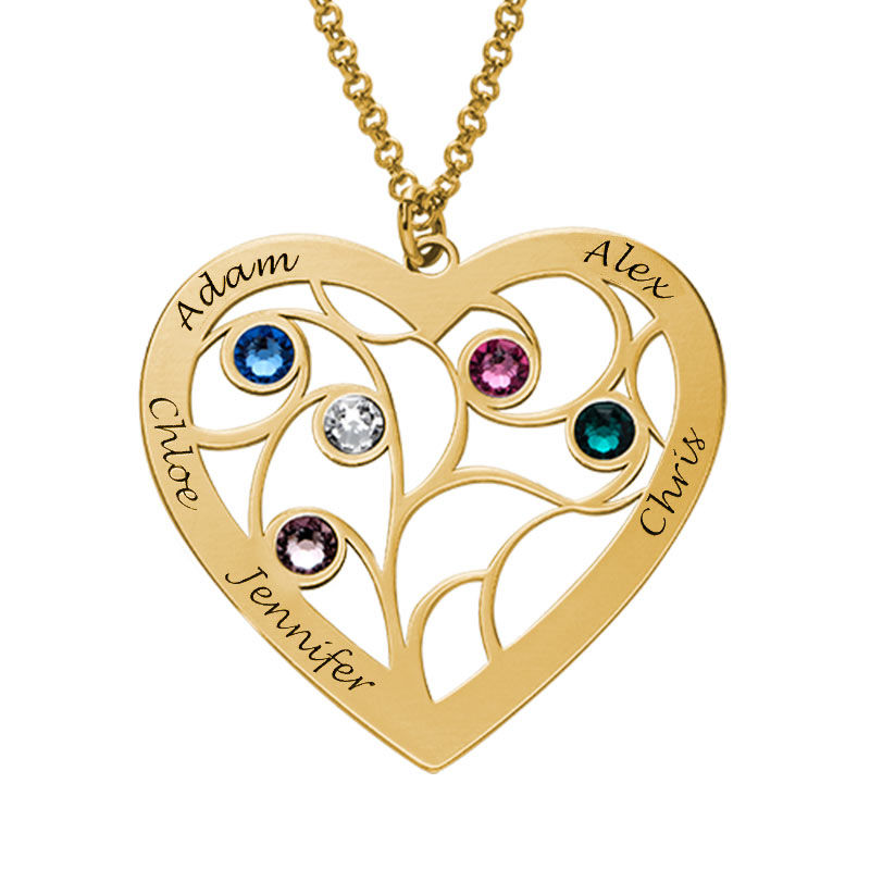 Heart Family Tree Necklace with birthstones in Gold Plating product photo