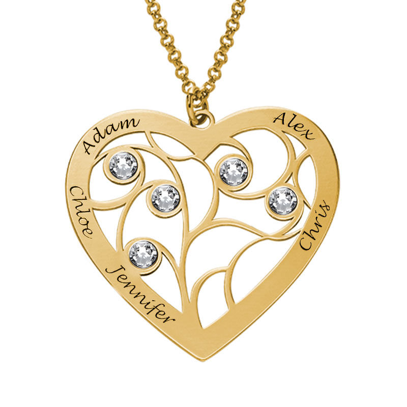 Heart Family Tree Necklace with birthstones in Gold Plating - 1 product photo
