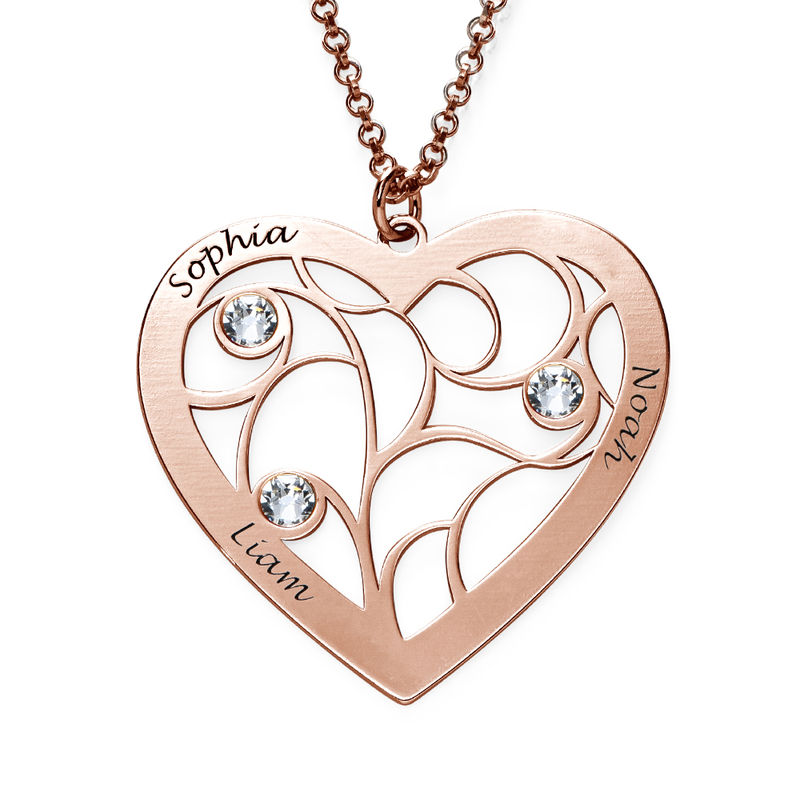 Heart Family Tree Necklace with birthstones in Rose Gold Plating - 1
