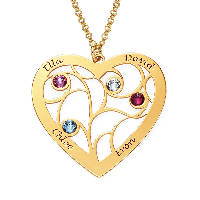 Heart Family Tree Necklace with Birthstones in Vermeil