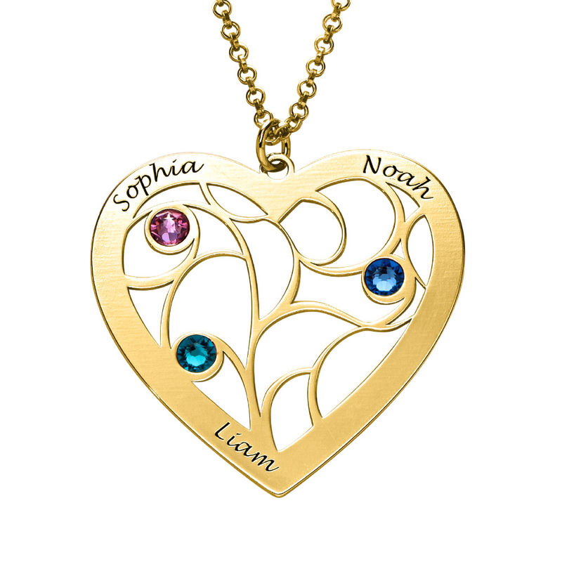 Heart Family Tree Necklace with Birthstones in Vermeil - 2