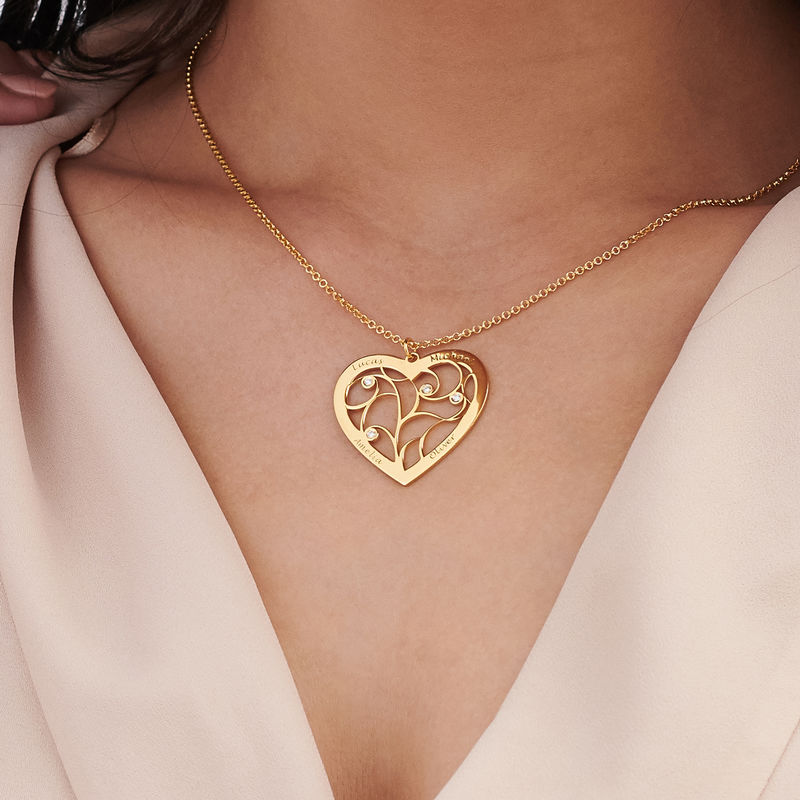 Heart Family Tree Necklace with Diamonds in Gold Vermeil - 2 product photo