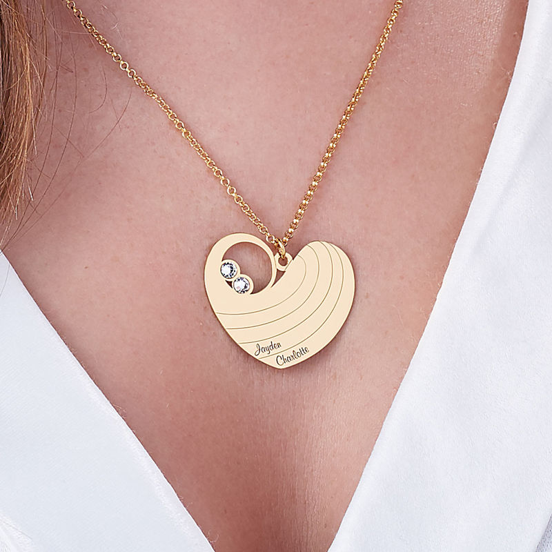 Mother Heart Necklace with Birthstones in Gold Plating - 3