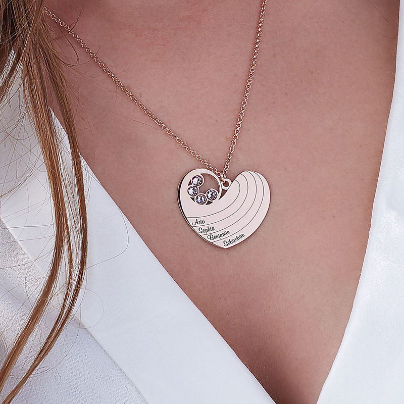 Mother Heart Necklace with Birthstones in Rose Gold Plating - 3 product photo