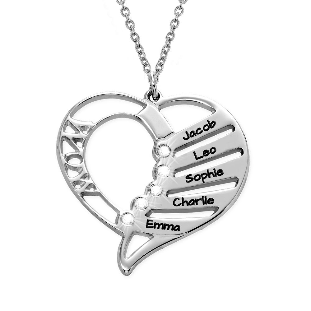Engraved Mom Necklace with Diamonds in Silver Sterling