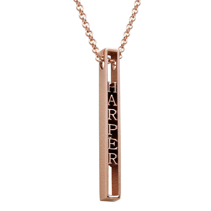 Personalized 3D Bar Necklace with 18K Rose Gold Plating