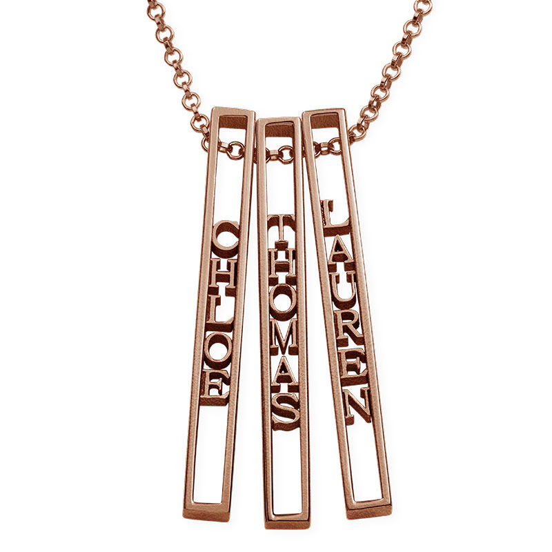 Personalized 3D Bar Necklace with 18K Rose Gold Plating - 2