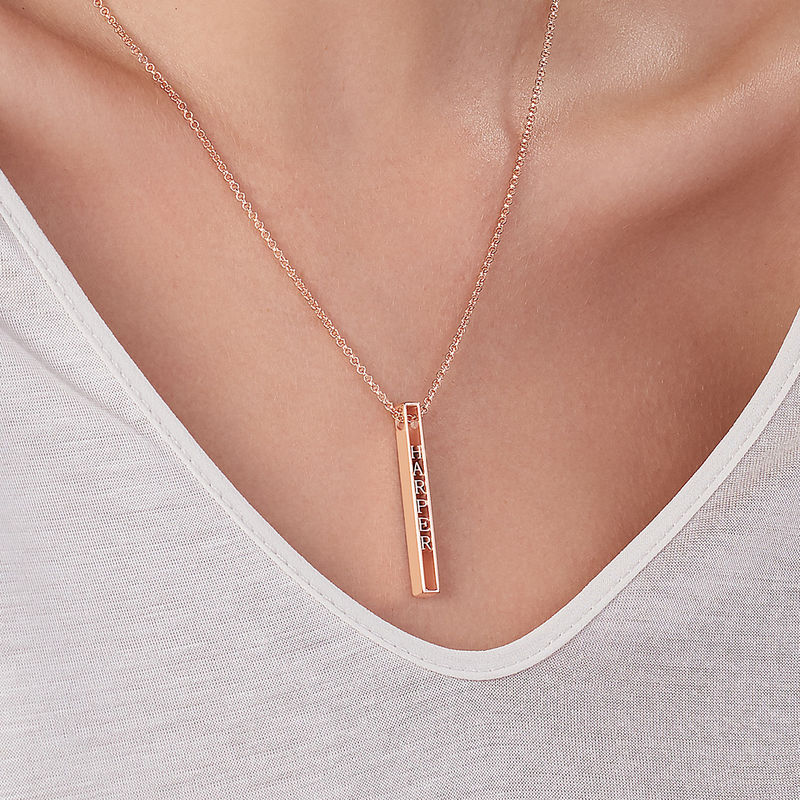 Personalized 3D Bar Necklace with 18K Rose Gold Plating - 4