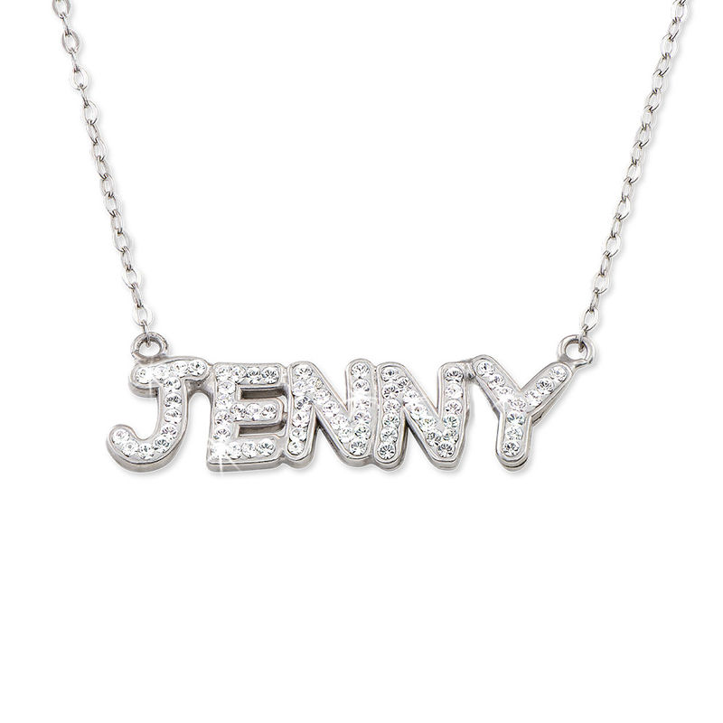 Name Necklace with Crystals in Sterling Silver - 1