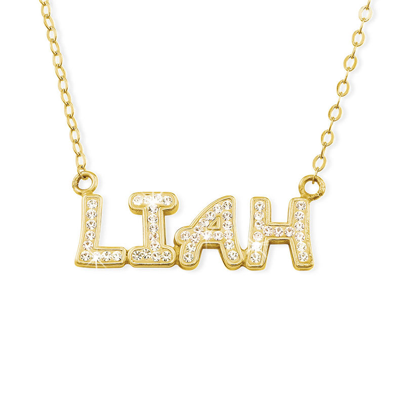 Name Necklace with Crystals in Sterling Silver with Gold Plating product photo