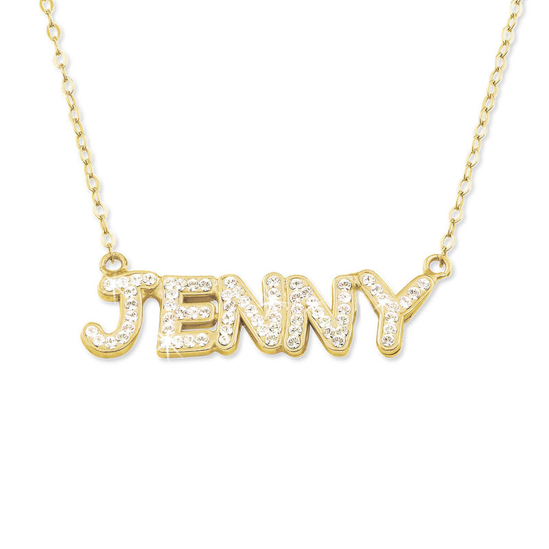 Name Necklace with Crystals in Sterling Silver with Gold Plating - 1 product photo
