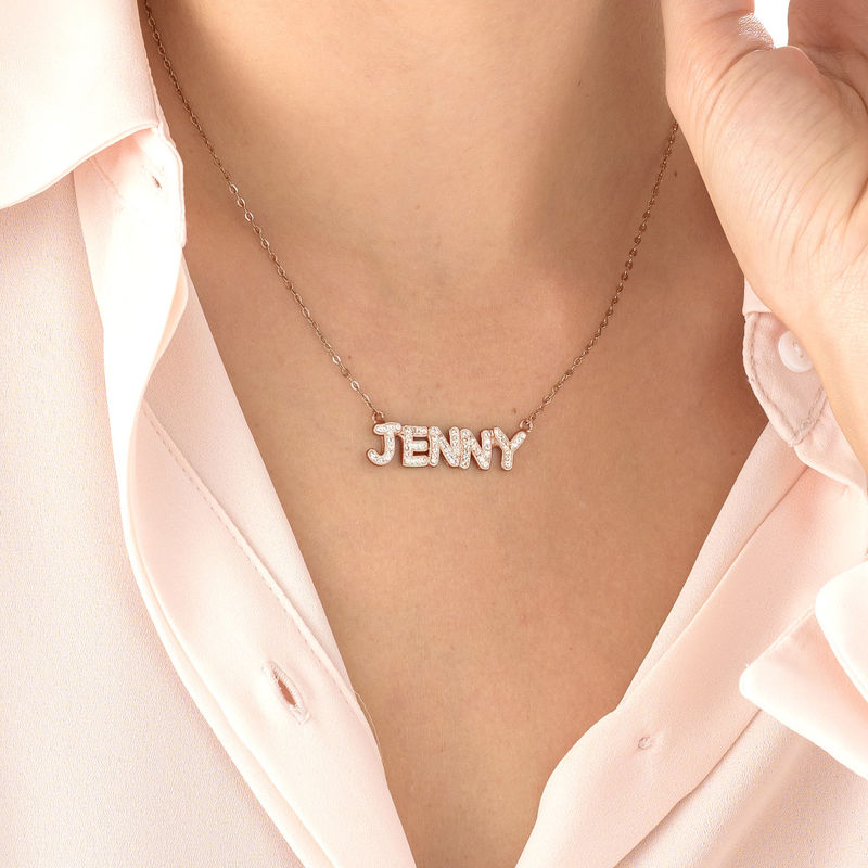 Name Necklace with Crystals in Sterling Silver with Rose Gold Plating - 3