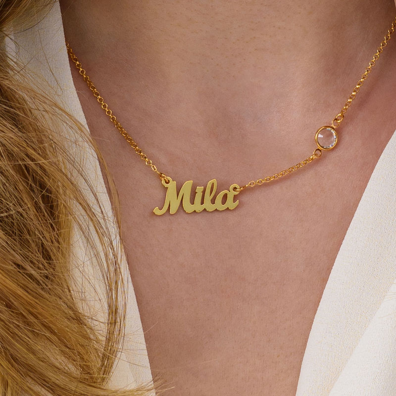 Name Necklace in Gold Plating with One Stone - 2 product photo