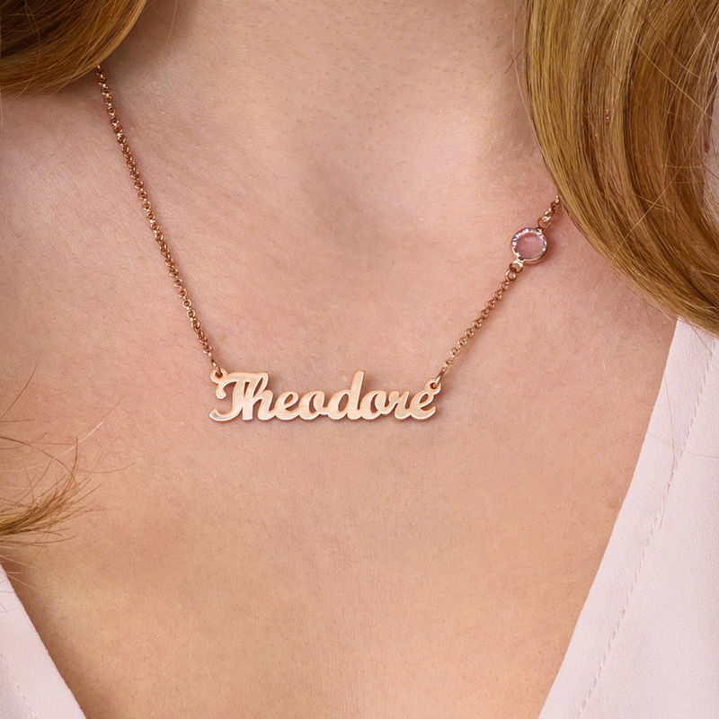 Name Necklace in Rose Gold Plating with One Stone - 2