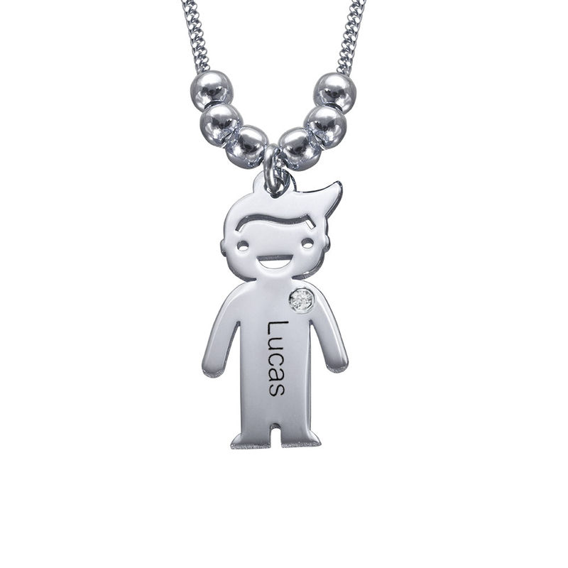 Kids Charms Mother Necklace in Sterling Silver with Diamond - 1