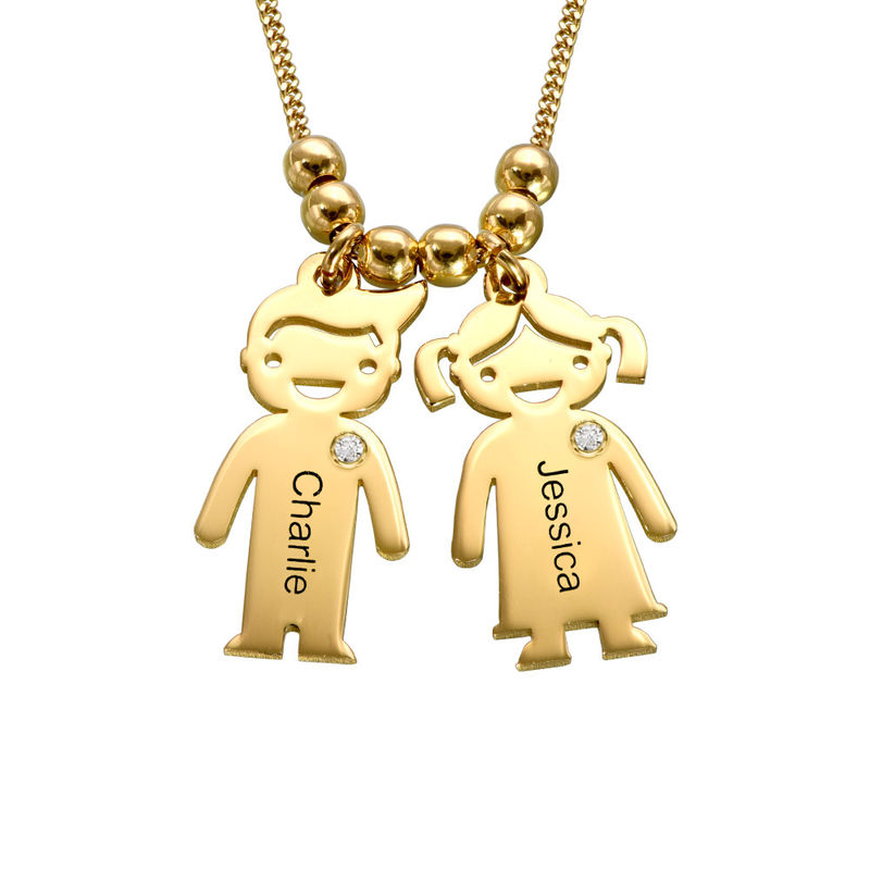 Kids Charms Mother Necklace in Gold Plating with Diamond
