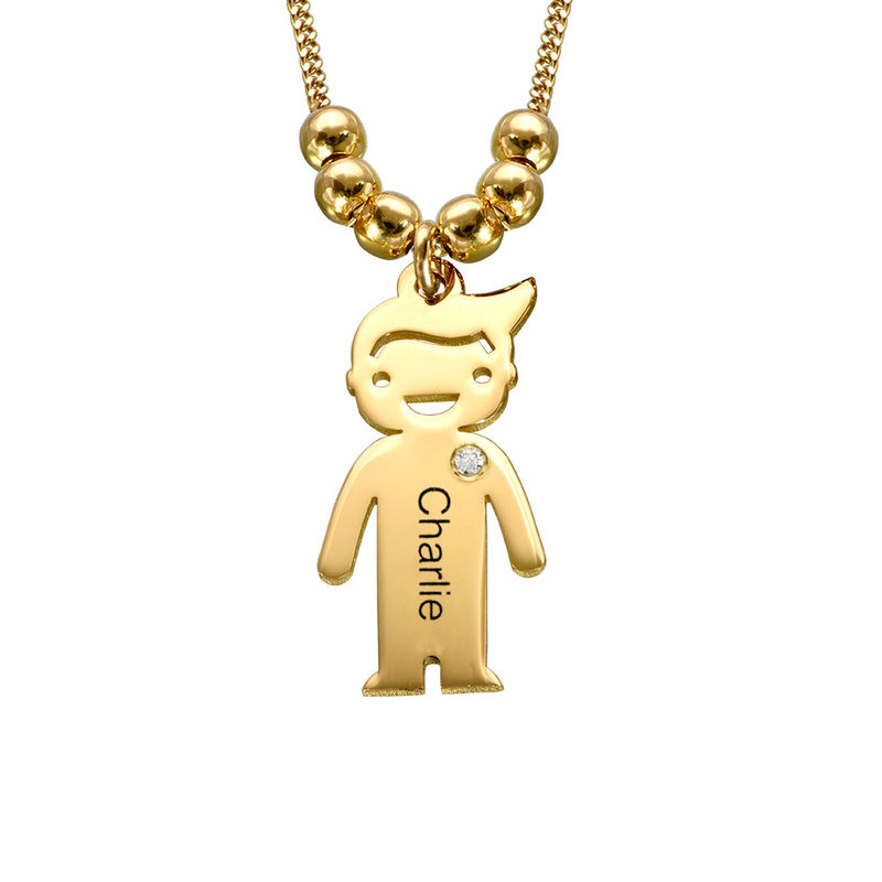 Kids Charms Mother Necklace in Gold Plating with Diamond - 1