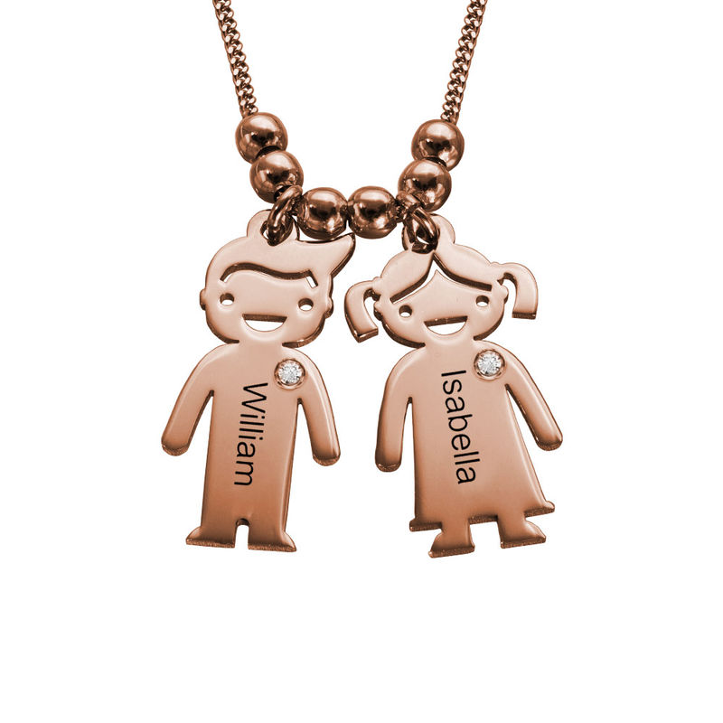 Kids Charms Mother Necklace in Rose Gold Plating with Diamond