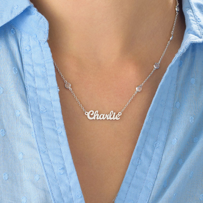 Name Necklace with Clear Crystal Stone in Silver - 3 product photo