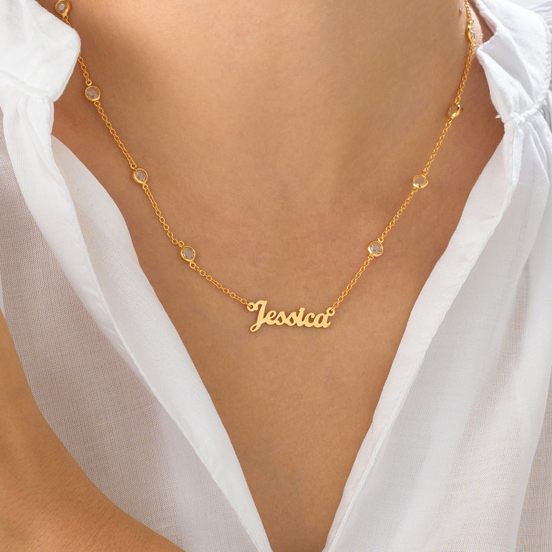 Name Necklace with Clear Crystal Stone in Gold Plating - 3